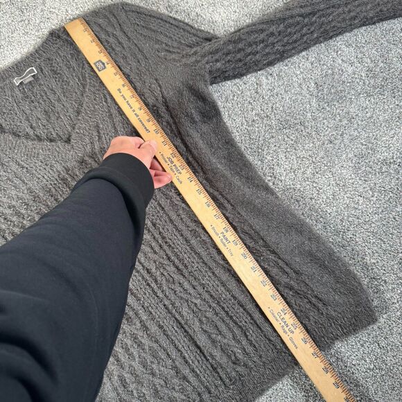 Chelsea28 Sweater Womens Large Cashmere Wool Blend Soft Fuzzy Cable Knit V-neck - Picture 6 of 10